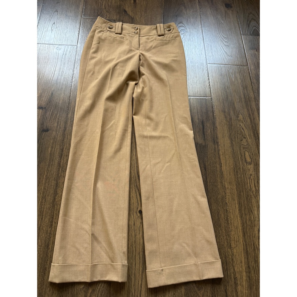Ann Taylor Lindsay Curvy Wide Leg Dress Pants Camel Tan Cuffed Trousers Sz 2